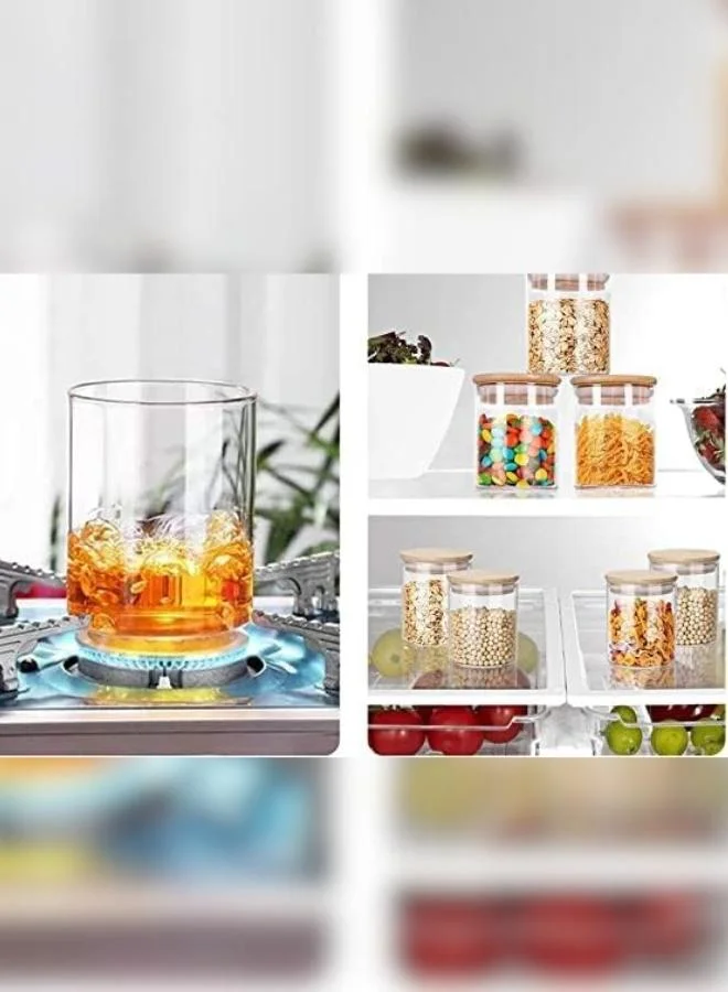 Casa Quesera  4 PACK 400ml Borosilicate ROUND Glass Spice Jars with Bamboo Airtight Lids Set of 4 Food Storage Containers for Tea Coffee Pasta Flour Herbs and Grains  | Best Price UAE